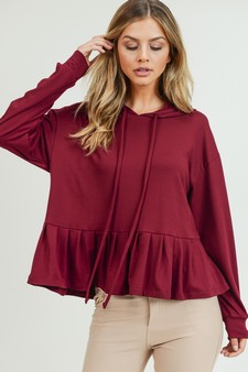 Women's Long Sleeve Hoodie Top with Ruffle Hem style 2