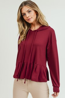 Women's Long Sleeve Hoodie Top with Ruffle Hem style 3