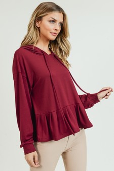 Women's Long Sleeve Hoodie Top with Ruffle Hem style 4