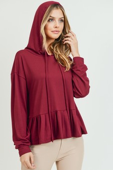 Women's Long Sleeve Hoodie Top with Ruffle Hem style 5