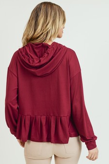 Women's Long Sleeve Hoodie Top with Ruffle Hem style 6