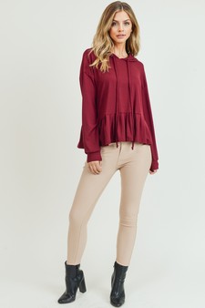 Women's Long Sleeve Hoodie Top with Ruffle Hem style 7