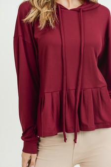 Women's Long Sleeve Hoodie Top with Ruffle Hem style 8