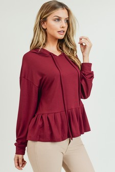 Women's Long Sleeve Hoodie Top with Ruffle Hem