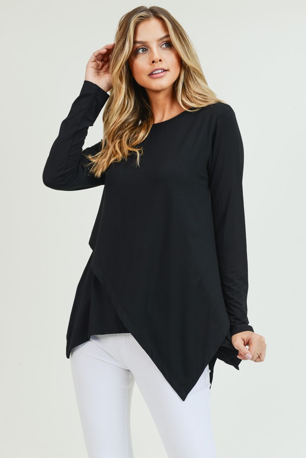 Women's Long Sleeve Asymmetrical Hem Tunic Top - Wholesale - Yelete.com