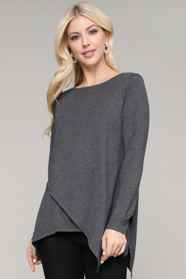 Women's Long Sleeve Asymmetrical Hem Tunic Top - Wholesale - Yelete.com