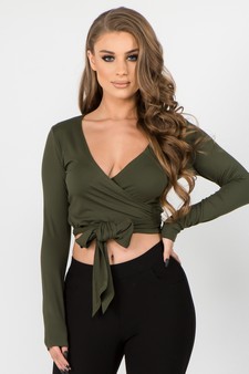 Women's Plunge Neck Wrap Tie Athleisure Crop Top