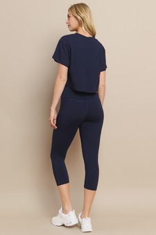 Cropped Crew Tee and Peach Skin High Rise Capri Leggings Set style 3