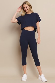 Cropped Crew Tee and Peach Skin High Rise Capri Leggings Set