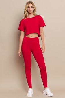 Cropped Crew Tee and Peach Skin High Rise Leggings Set