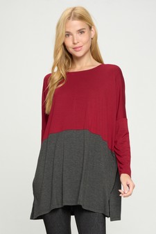 Women's Duo Split Color Dolman Sleeve Top