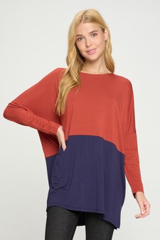 Women's Duo Split Color Dolman Sleeve Top