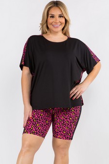 Women's Contrasting Leopard Printed Loungewear Set
