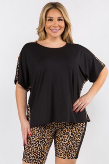 Women's Contrasting Leopard Printed Loungewear Top