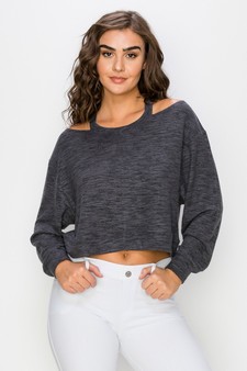 Women’s Soft Washed Off Shoulder Cropped Long Sleeve