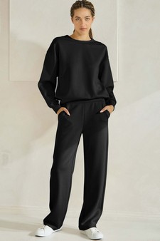 Women's Solid Scuba Sweatshirt and Straight Leg Pant Set