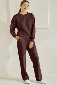 Women's Solid Scuba Sweatshirt and Straight Leg Pant Set