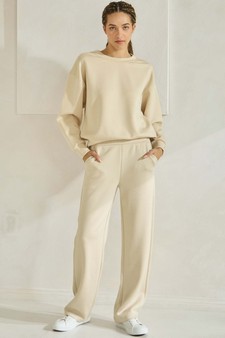 Women's Solid Scuba Sweatshirt and Straight Leg Pant Set style 5