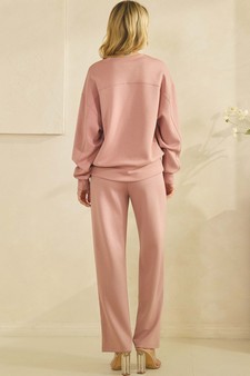 Women's Solid UltraComfy Sweatshirt and Straight Leg Pant Set style 2