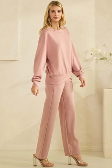 Women's Solid UltraComfy Sweatshirt and Straight Leg Pant Set style 3