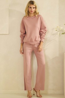 Women's Solid UltraComfy Sweatshirt and Straight Leg Pant Set style 5
