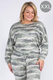 Women's French Terry Vintage Camo Pullover Top (XXL only)