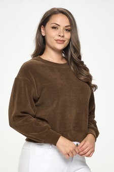 Women's Relaxed Ribbed Corduroy Long Sleeve Top (XL only) style 2