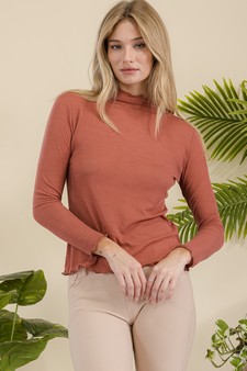 Ribbed Long Sleeve Top with Lettuce Trims