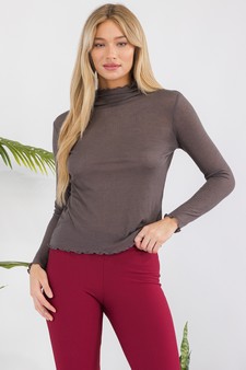 Ribbed Long Sleeve Top with Lettuce Trims