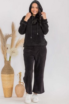 Women's Corduroy Hoodie and Crop Pants Set style 5