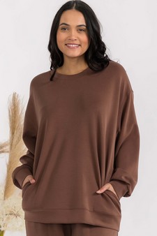 Women's Sofie Soft Modal Oversized Crew Top with Pockets style 4