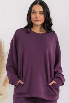 Women's Sofie Soft Modal Oversized Crew Top with Pockets style 4