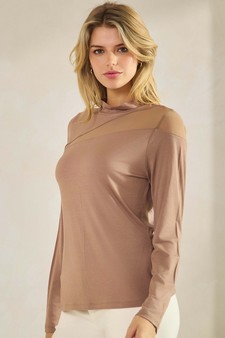 Women’s Mock Neck Mesh Panel Long Sleeve Top style 3