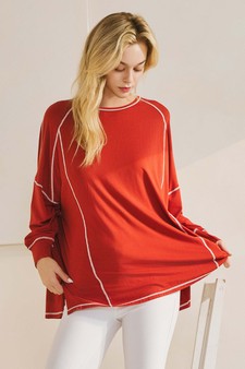 Women’s Oversized Long Sleeve Top with Contrast Stitch style 2
