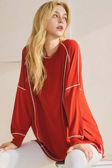Women’s Oversized Long Sleeve Top with Contrast Stitch style 3