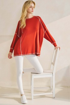Women’s Oversized Long Sleeve Top with Contrast Stitch style 4