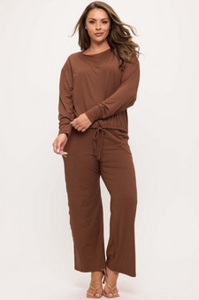 Women's Peach Skin Tie hem Top and Bottom Set