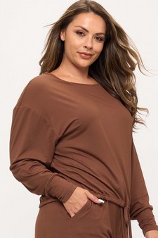 ETA 08/29/25 -  Women's Peach Skin Long Sleeve Tie Hem Top style 3