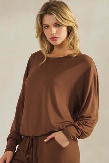 ETA 08/29/25 -  Women's Peach Skin Long Sleeve Tie Hem Top style 3