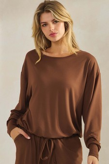 ETA 08/29/25 -  Women's Peach Skin Long Sleeve Tie Hem Top style 4