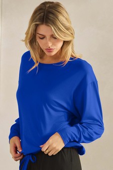 ETA 08/29/25 -  Women's Peach Skin Long Sleeve Tie Hem Top
