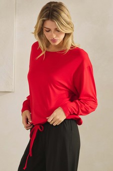 ETA 08/29/25 -  Women's Peach Skin Long Sleeve Tie Hem Top style 3