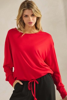 ETA 08/29/25 -  Women's Peach Skin Long Sleeve Tie Hem Top