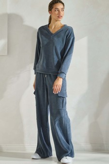 Women's Corduroy V Neck Top and Cargo Pant Set style 3