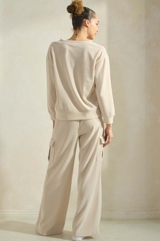 Women's Corduroy V Neck Top and Cargo Pant Set style 2