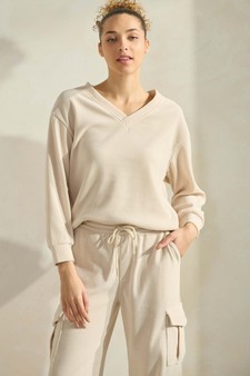 Women's Corduroy V Neck Top and Cargo Pant Set style 4