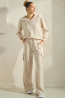 Women's Corduroy V Neck Top and Cargo Pant Set style 5