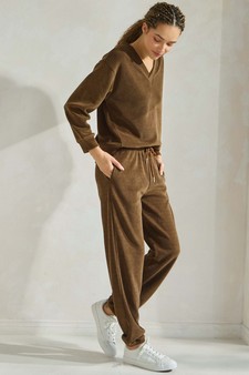 Women's Corduroy V Neck Top and Jogger Set style 3