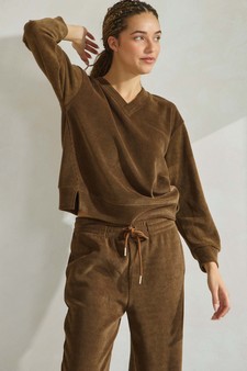 Women's Corduroy V Neck Top and Jogger Set style 4