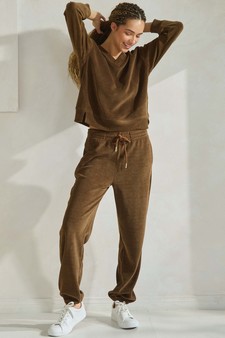 Women's Corduroy V Neck Top and Jogger Set style 5
